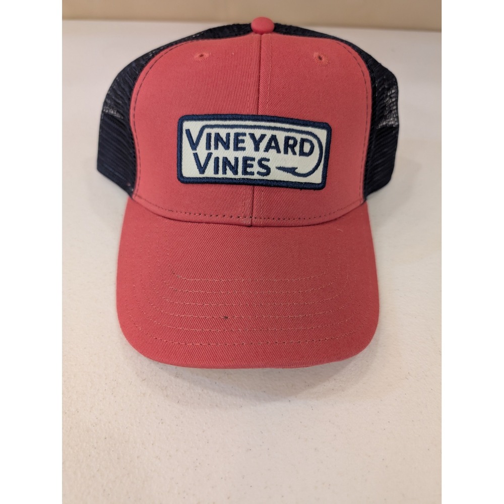 Vineyard Vines Trucker Hat Salmon Pink Mesh Back Adjustable Cap Menswear Hook - Picture 1 of 5